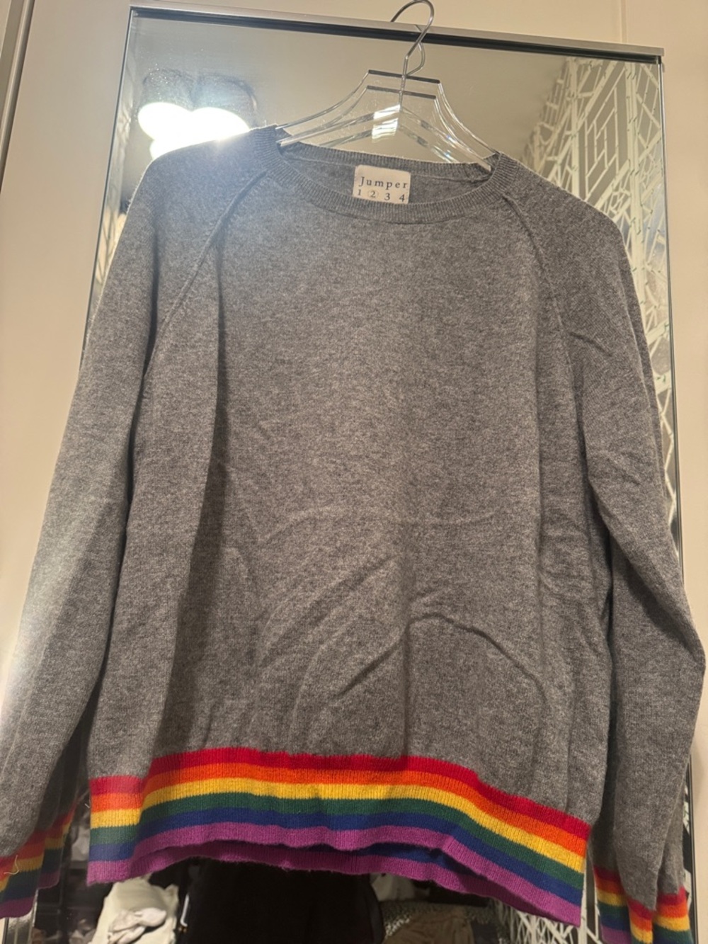 Men’s Gray Sweater with Rainbow Hem